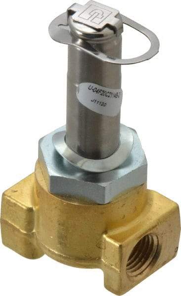 Parker - 1/4" Port, Two Way, Direct Acting, Brass Solenoid Valve - Normally Closed, 100 Max PSI, NBR Seal - Exact Tool & Supply