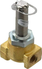 Parker - 1/4" Port, Two Way, Direct Acting, Brass Solenoid Valve - Normally Closed, 100 Max PSI, NBR Seal - Exact Tool & Supply