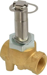 Parker - 3/8" Port, Two Way, Direct Acting, Brass Solenoid Valve - Normally Closed, 150 Max PSI, NBR Seal - Exact Tool & Supply