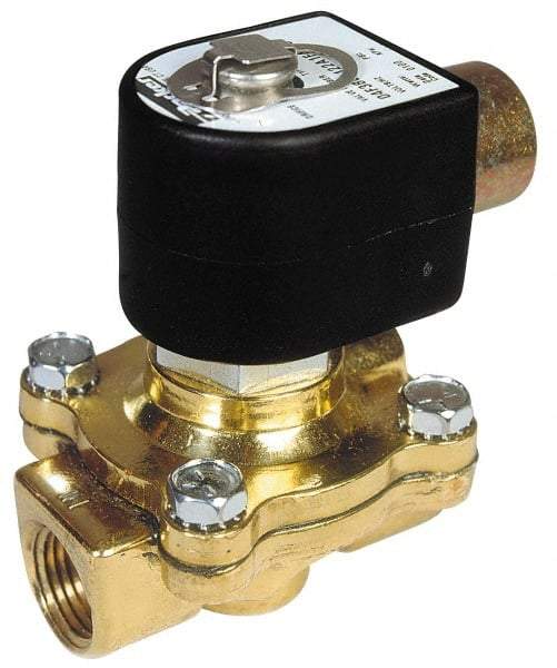 Parker - 3/8" Port, Two Way, Piloted Diaphragm, Brass Solenoid Valve - Normally Open, 125 Max PSI, NBR Seal - Exact Tool & Supply