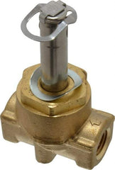 Parker - 1/4" Port, Two Way, Piloted Diaphragm, Brass Solenoid Valve - Normally Closed, 300 Max PSI, NBR Seal - Exact Tool & Supply