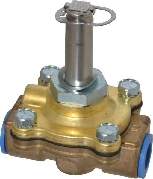 Parker - 3/8" Port, Two Way, Piloted Diaphragm, Brass Solenoid Valve - Normally Closed, 150 Max PSI, NBR Seal - Exact Tool & Supply