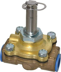 Parker - 3/8" Port, Two Way, Piloted Diaphragm, Brass Solenoid Valve - Normally Closed, 150 Max PSI, NBR Seal - Exact Tool & Supply