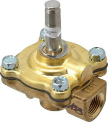 Parker - 3/8" Port, Two Way, Piloted Diaphragm, Brass Solenoid Valve - Normally Closed, 200 Max PSI, NBR Seal - Exact Tool & Supply