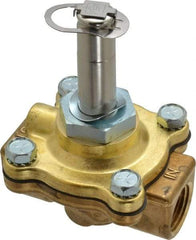 Parker - 1/2" Port, Two Way, Piloted Diaphragm, Brass Solenoid Valve - Normally Closed, 150 Max PSI, NBR Seal - Exact Tool & Supply