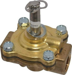 Parker - 1/2" Port, Two Way, Piloted Diaphragm, Brass Solenoid Valve - Normally Closed, 200 Max PSI, NBR Seal - Exact Tool & Supply
