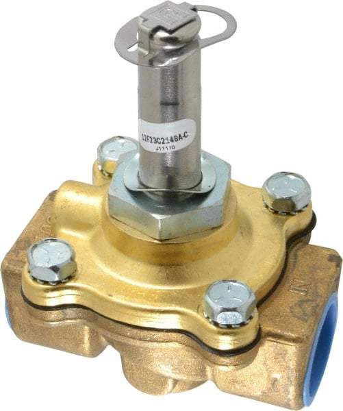 Parker - 3/4" Port, Two Way, Piloted Diaphragm, Brass Solenoid Valve - Normally Closed, 150 Max PSI, NBR Seal - Exact Tool & Supply