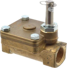 Parker - 1" Port, Two Way, Piloted Diaphragm, Brass Solenoid Valve - Normally Closed, 300 Max PSI, NBR Seal - Exact Tool & Supply