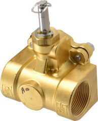 Parker - 1-1/4" Port, Two Way, Piloted Diaphragm, Brass Solenoid Valve - Normally Closed, 150 Max PSI, NBR Seal - Exact Tool & Supply