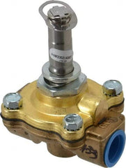 Parker - 1/2" Port, Two Way, Piloted Diaphragm, Brass Solenoid Valve - Normally Open, 150 Max PSI, NBR Seal - Exact Tool & Supply