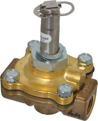 Parker - 3/8" Port, Two Way, Piloted Diaphragm, Brass Solenoid Valve - Normally Closed, 125 Max PSI, NBR Seal - Exact Tool & Supply