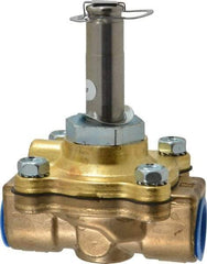 Parker - 1/2" Port, Two Way, Piloted Diaphragm, Brass Solenoid Valve - Normally Closed, 125 Max PSI, NBR Seal - Exact Tool & Supply