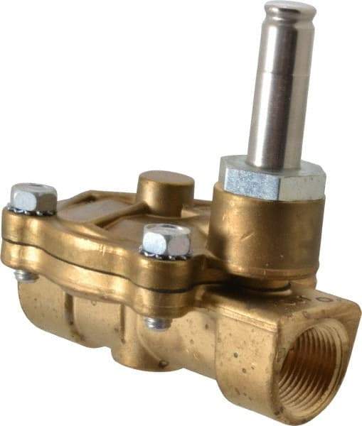 Parker - 3/4" Port, Two Way, Piloted Diaphragm, Brass Solenoid Valve - Normally Closed, 125 Max PSI, NBR Seal - Exact Tool & Supply