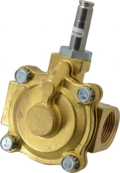 Parker - 1" Port, Two Way, Piloted Diaphragm, Brass Solenoid Valve - Normally Closed, 125 Max PSI, NBR Seal - Exact Tool & Supply