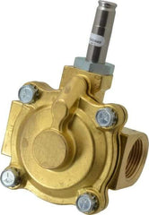Parker - 1" Port, Two Way, Piloted Diaphragm, Brass Solenoid Valve - Normally Closed, 125 Max PSI, NBR Seal - Exact Tool & Supply