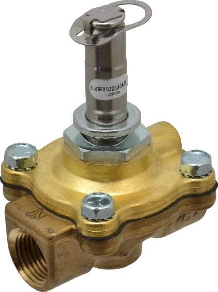 Parker - 1/2" Port, Two Way, Piloted Diaphragm, Brass Solenoid Valve - Normally Open, 125 Max PSI, NBR Seal - Exact Tool & Supply