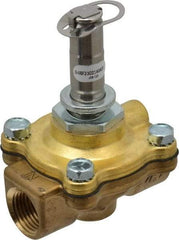 Parker - 1/2" Port, Two Way, Piloted Diaphragm, Brass Solenoid Valve - Normally Open, 125 Max PSI, NBR Seal - Exact Tool & Supply