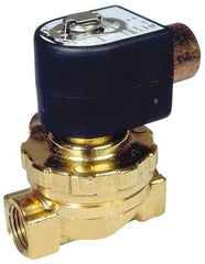 Parker - 3/8" Port, Two Way, Piloted Diaphragm, Brass Solenoid Valve - Normally Closed, 125 Max PSI, PTFE Seal - Exact Tool & Supply