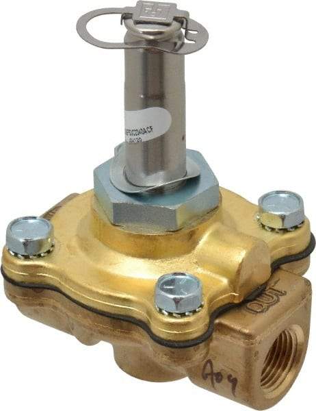 Parker - 3/8" Port, Two Way, Piloted Diaphragm, Brass Solenoid Valve - Normally Closed, 80 Max PSI, PTFE Seal - Exact Tool & Supply