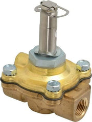 Parker - 3/8" Port, Two Way, Piloted Diaphragm, Brass Solenoid Valve - Normally Closed, 50 Max PSI, EPDM Seal - Exact Tool & Supply