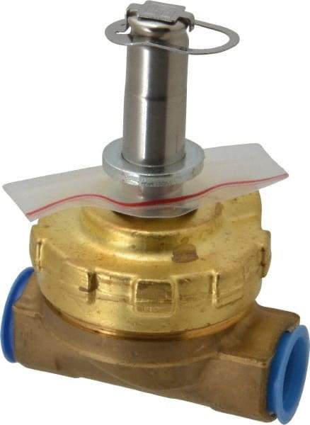 Parker - 1/2" Port, Two Way, Piloted Diaphragm, Brass Solenoid Valve - Normally Closed, 125 Max PSI, PTFE Seal - Exact Tool & Supply