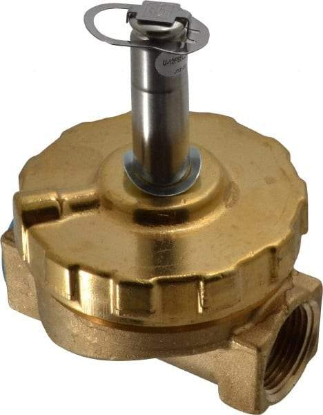 Parker - 3/4" Port, Two Way, Piloted Diaphragm, Brass Solenoid Valve - Normally Closed, 125 Max PSI, PTFE Seal - Exact Tool & Supply