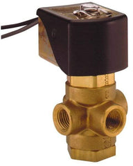 Parker - 1/4" Port, Three Way, Direct Acting, Brass Solenoid Valve - Universal, 125 Max PSI, NBR Seal - Exact Tool & Supply
