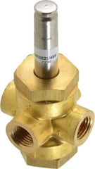 Parker - 1/4" Port, Three Way, Direct Acting, Brass Solenoid Valve - Normally Closed, 125 Max PSI, NBR Seal - Exact Tool & Supply