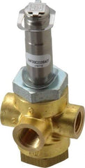 Parker - 1/4" Port, Three Way, Direct Acting, Brass Solenoid Valve - Normally Closed, 150 Max PSI, NBR Seal - Exact Tool & Supply