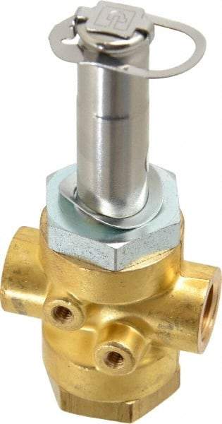 Parker - 1/4" Port, Three Way, Direct Acting, Brass Solenoid Valve - Normally Open, 235 Max PSI, NBR Seal - Exact Tool & Supply