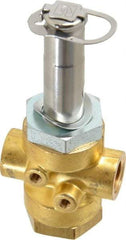 Parker - 1/4" Port, Three Way, Direct Acting, Brass Solenoid Valve - Normally Open, 235 Max PSI, NBR Seal - Exact Tool & Supply