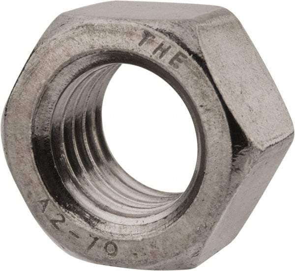 Value Collection - M18x2.50 Stainless Steel Right Hand Hex Nut - 27mm Across Flats, 15mm High, Uncoated - Exact Tool & Supply