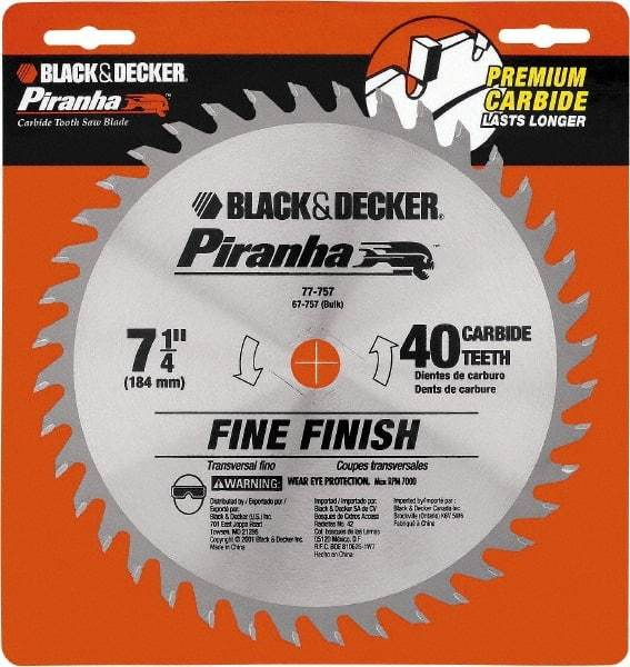 DeWALT - 7-1/4" Diam, 40 Tooth Wet & Dry Cut Saw Blade - Carbide-Tipped, Standard Round Arbor - Exact Tool & Supply