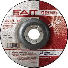 Sait - 24 Grit, 7" Wheel Diam, 1/4" Wheel Thickness, 7/8" Arbor Hole, Type 28 Depressed Center Wheel - Aluminum Oxide, Resinoid Bond, R Hardness, 8,500 Max RPM, Compatible with Angle Grinder - Exact Tool & Supply