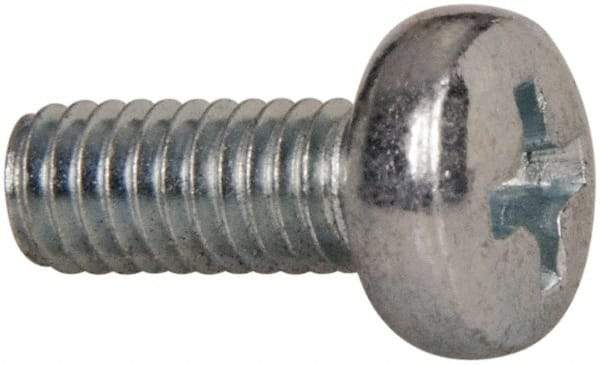 Value Collection - M4x0.70, 10mm Length Under Head Phillips Drive Machine Screw - Pan Head, Grade 4.8 Steel, Zinc-Plated Finish, Without Washer - Exact Tool & Supply