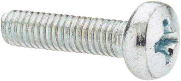 Value Collection - M4x0.70, 16mm Length Under Head Phillips Drive Machine Screw - Pan Head, Grade 4.8 Steel, Zinc-Plated Finish, Without Washer - Exact Tool & Supply