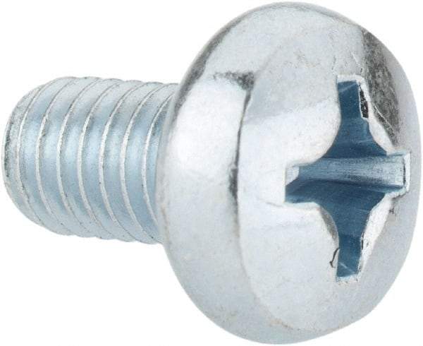 Value Collection - M6x1.00, 10mm Length Under Head Phillips Drive Machine Screw - Pan Head, Grade 4.8 Steel, Zinc-Plated Finish, Without Washer - Exact Tool & Supply