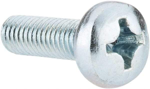 Value Collection - M6x1.00, 20mm Length Under Head Phillips Drive Machine Screw - Pan Head, Grade 4.8 Steel, Zinc-Plated Finish, Without Washer - Exact Tool & Supply