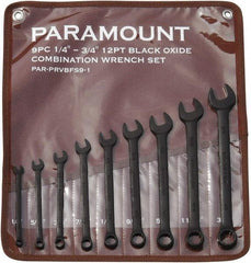 Paramount - 9 Piece, 1/4" to 3/4", 12 Point Combination Wrench Set - Inch Measurement Standard, Black Oxide Finish, Comes in Canvas Roll - Exact Tool & Supply