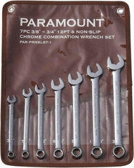 Paramount - 7 Piece, 3/8" to 3/4", 12 Point Combination Wrench Set - Inch Measurement Standard, Full Polish Finish, Comes in Canvas Roll - Exact Tool & Supply