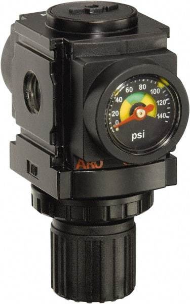 ARO/Ingersoll-Rand - 1/4 NPT Port, 59 CFM, Aluminum Miniature Regulator - 0 to 140 psi Range, 250 Max psi Supply Pressure, 1/8" Gauge Port Thread, 2.913" Wide x 3-9/16" High - Exact Tool & Supply