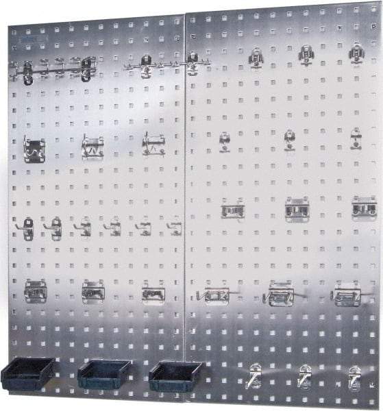 Triton - 18" Wide x 36" High Peg Board Kit - 2 Panels, 32 Hooks, Stainless Steel, Silver - Exact Tool & Supply