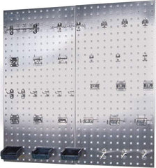 Triton - 18" Wide x 36" High Peg Board Kit - 2 Panels, 32 Hooks, Stainless Steel, Silver - Exact Tool & Supply