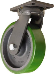 Hamilton - 10" Diam x 3" Wide x 12-1/2" OAH Top Plate Mount Swivel Caster - Polyurethane Mold onto Cast Iron Center, 3,000 Lb Capacity, Sealed Precision Ball Bearing, 5-1/4 x 7-1/4" Plate - Exact Tool & Supply