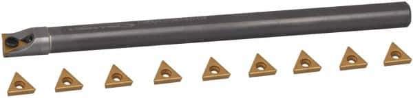 Hertel - 0.438" Min Diam Smallest Bar, 0.438" Min Diam Largest Bar, Carbide Indexable Boring Bar Set - TP.. Insert, HBBQ Toolholder, 3-3/4" Max Bore Depth, Through Coolant - Exact Tool & Supply