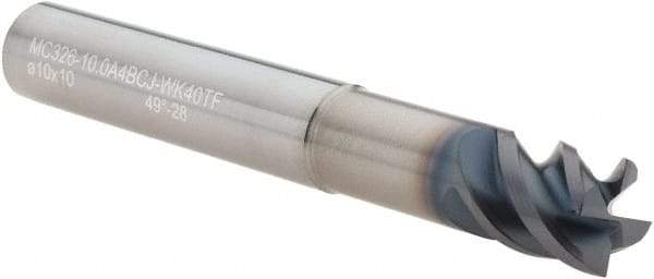 Walter-Prototyp - 10.01mm, 10mm LOC, 10mm Shank Diam, 3" OAL, 4 Flute, Solid Carbide Square End Mill - Single End, TiAlN Finish, Helical Flute, Centercutting, Right Hand Cut, Right Hand Flute - Exact Tool & Supply