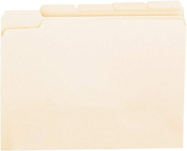 UNIVERSAL - 8-1/2 x 11", Letter Size, Manila, File Folders with Top Tab - 11 Point Stock, Assorted Tab Cut Location - Exact Tool & Supply
