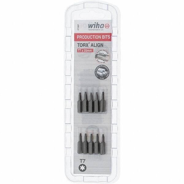 Wiha - 1/4" Drive T7 Torx Screwdriver Bit - 1" OAL, Insert Bit - Exact Tool & Supply