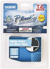 Brother - 3/4" Wide x 314.4" Long, Blue Plastic/Paper Tape Cassette - For Label Maker - Exact Tool & Supply