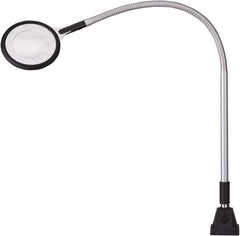 Waldmann Lighting - 25.4 Inch, Gooseneck, Clamp Mounted, LED, Silver, Magnifying Task Light - 6 Watt, 100 to 240 Volt, 2.25x Magnification, 71mm Wide - Exact Tool & Supply